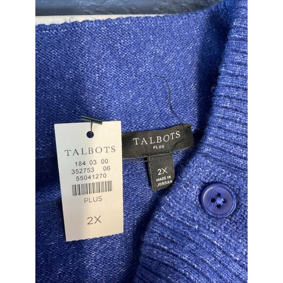 New Talbots Womens Sweater 2x Blue Button Mock Neck Knit Stretch Ribbed Top - Picture 8 of 9